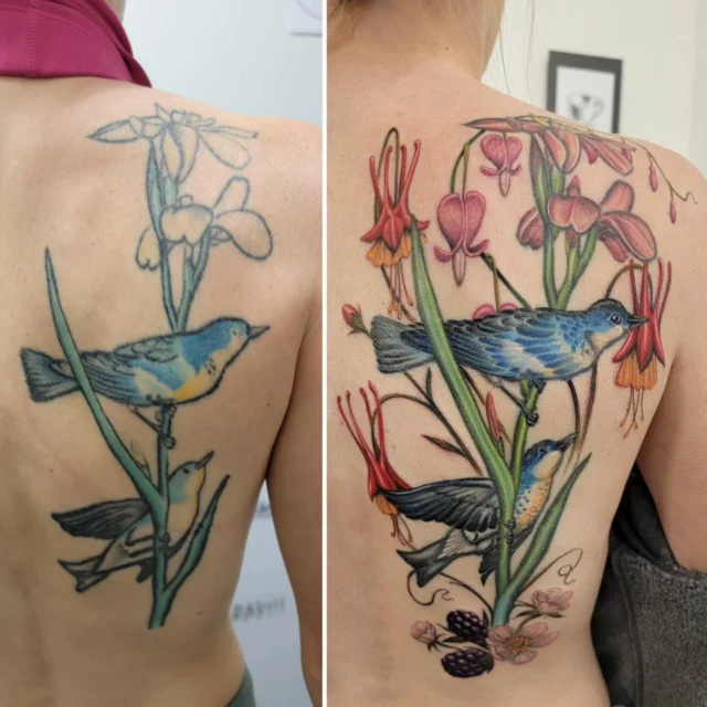 Thank you, Lyndsey, for all your trust and patience while we gave these birds a facelift and a new floral home! Enjoy!
Life is too short for tattoos that don't make you happy - fix it up!
#beforeandafter #tattooglowup #tattoofacelift #tattoofixup #rachelgilbert #inkstress #tattoosbyinkstress #witchinghourtattoopdx #witchinghourtattoo