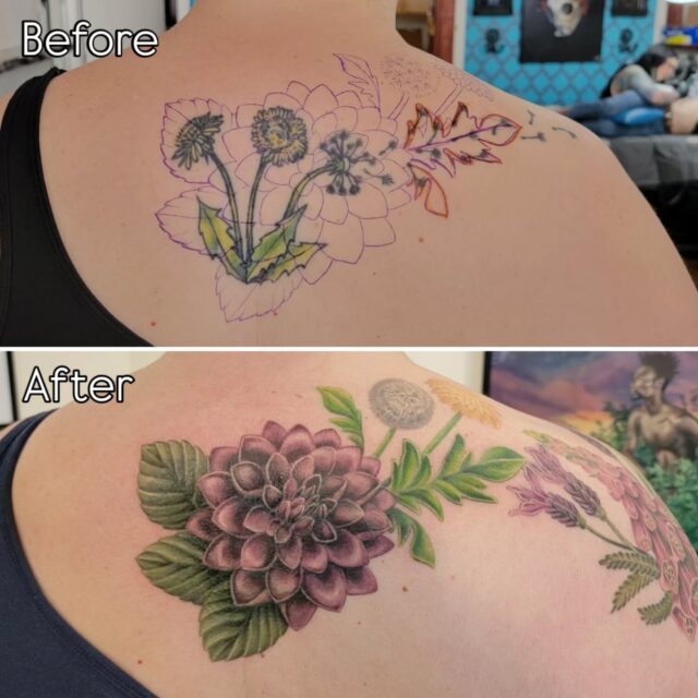 Floral cover up by @inkstress 

Big thanks to Sunnie for all her patience and trust as we worked through this fun project! Thanks for a great time! 

Life is too short to accept tattoos that don't make you happy! 

#rachelgilbert #inkstress #tattoosbyinkstress #witchinghourtattoopdx #witchinghourtattoo #coveruptattoo #whatcoverup #beforeandafter