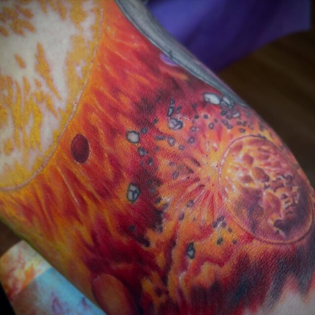 I am having all the fun working on this rad space half sleeve :) Thanks for toughing out a rough spot @jomoto10 . You are rad and I’m stoked to get back to work for ya !
 I feel the need to pad this post out with a body of text…. But it’s sunny out and I’m feeling lazy. Soooo…
 I love making tattoos. Books are always open. Stay tuned for updates . Have a good day