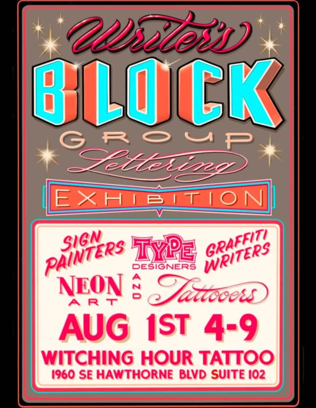 Final lineup for the first ever Writers Block 2025 group lettering exhibition, the brain child of @borrowed_times_pdx ! We are thrilled to be hosting this at the @witchinghourtattoo gallery Fri Aug 1st from 4-9pm. 37 different artists from around the world coming together to explore the art of the letter. It's going to be pretty dang special and we can't wait to see you all there!
.
.
.

. #artshow #gallery #fineart #lettering #artshow #portlandartshow #portlandtattooers #portlandtattooshop  #portlandtattoo #witchinghour #portlandtattooartist #portlandoregon #pdxtattoo #pdxtattooartist #pdx #portlandartist #pnw #oregontattoo #oregontattooartist #oregontattoos #ashtonallentattoo #pdxsmallbusiness #pdxartgallery #womanownedbusiness #tattoo #tattoosnob #tattooistartmag #ladytattooer #femaletattooartist #support_good_tattooing