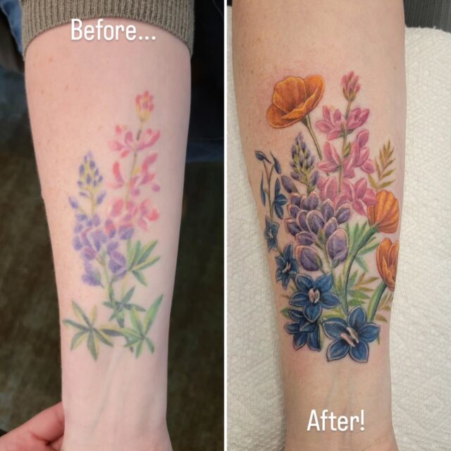 I love reworking and adding-onto existing older work. Tattoo facelifts are my jam! 
Thanks for the trust, Stephanie! 
#rachelgilbert #inkstress #witchinghourtattoo #witchinghourtattoopdx #beforeandafter #tattooglowup #tattoofacelift #tattoofixup