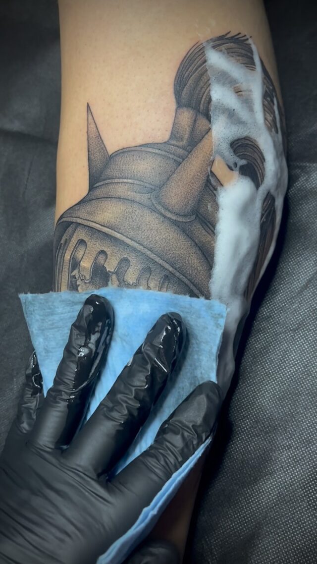 I got to make the most fun tattoo yesterday!! This is my take on Verac the Defiled’s helm from Runscape. 
  Thanks for letting me tattoo the gladiator helmet of my dreams @paulceboeffect !!! You are a scholar, gentleman, and super rad dude :D
  I really do enjoy working in this style. It’s pretty much my favorite thing ever. So, if you’re looking for… dragons, daggers, Dwarven warlords, damsels in distress, denizens of the deep, drooling dire wolves, or a demented Duke, hit me up !! ;D
  Today’s post is brought to you by the letter “D”
