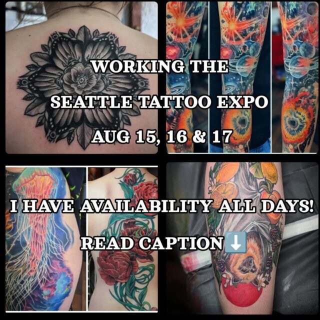 Hey y'all! Excited to announce that I will be working at the Seattle Tattoo Expo this year Fri Aug 15, Sat Aug 16 and Sun Aug 17th! I'll be taking appointments and I have availability all three days still. I am also drawing special PNW inspired flash for walk ups that will be available at the expo only! DM to claim a spot or request a sneak peek of the new flash ✨ We will also be selling @witchinghourtattoo t-shirts, original art and giving out free stickers and hugs. See you in Seattle everyone!!!.
.
.
.
.
.
.
.
.#portlandtattooers #portlandtattooshop  #portlandtattoo #witchinghour #portlandtattooartist #portlandoregon #pdxtattoo #pdxtattooartist #pdx #portlandartist #pnw #oregontattoo #oregontattooartist #oregontattoos #ashtonallentattoo #pdxsmallbusiness #pdxartgallery #womanownedbusiness #tattoo #tattoosnob #tattooistartmag #ladytattooer #femaletattooartist #support_good_tattooing #seattle #seattletattooexpo