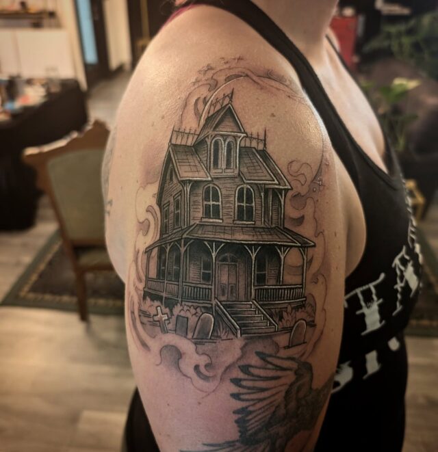 Who is ready for spooky season?! I got to do this haunted house on another forever Halloween gal @meg_salad_sandwich , who legend has it throws THE best Halloween parties of all time. There's only 85 more days until Halloween y'all let's gooo!!! 🎃🎃🎃
.
.
.
.
portlandtattooers #portlandtattooshop  #portlandtattoo #witchinghour #portlandtattooartist #portlandoregon #pdxtattoo #pdxtattooartist #pdx #portlandartist #pnw #oregontattoo #oregontattooartist #oregontattoos #ashtonallentattoo #pdxsmallbusiness #pdxartgallery #womanownedbusiness #tattoo #tattoosnob #tattooistartmag #ladytattooer #femaletattooartist #support_good_tattooing #gothictattoo #spookytattoo #halloweentattoo