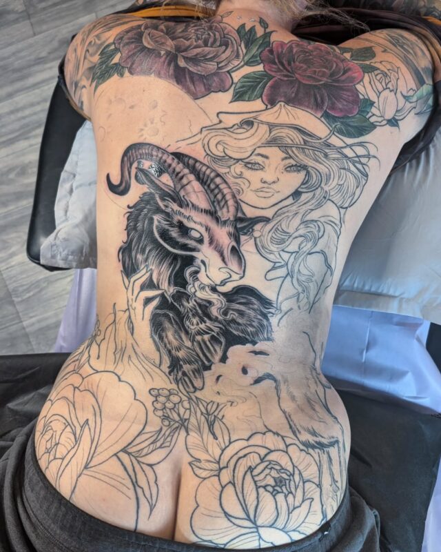 Black Phillip and Witch back piece for Andrea! Super stoked to keep going on this one, all the witchy stuff all the full back pieces please 🥺✨🙏
.
.
.
.
.
#wip #fullbacktattoo #portlandtattooers #portlandtattooshop  #portlandtattoo #witchinghour #portlandtattooartist #portlandoregon #pdxtattoo #pdxtattooartist #pdx #portlandartist #pnw #oregontattoo #oregontattooartist #oregontattoos #ashtonallentattoo #pdxsmallbusiness #pdxartgallery #womanownedbusiness #tattoo #tattoosnob #tattooistartmag #ladytattooer #femaletattooartist #support_good_tattooing