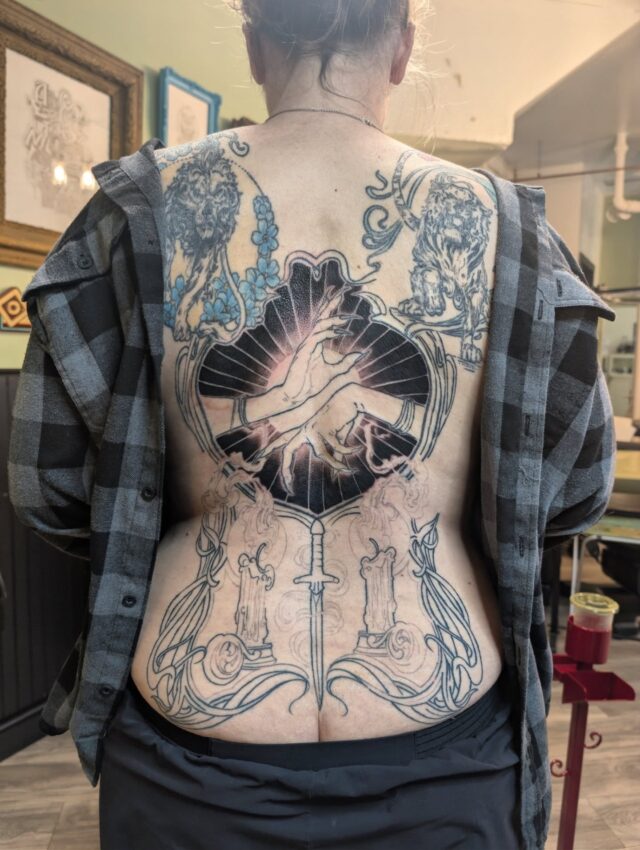 Started filling in Christina's "Protection" back piece. Really enjoying this one, there's something very intriguing about the power of hands and how they imply life and movement. I've always enjoyed drawing them! Thanks for looking. 
.
.
.
.
.
#magicaltattoo #witchtattoo #hands #protection #portlandtattooers #portlandtattooshop  #portlandtattoo #witchinghour #portlandtattooartist #portlandoregon #pdxtattoo #pdxtattooartist #pdx #portlandartist #pnw #oregontattoo #oregontattooartist #oregontattoos #ashtonallentattoo #pdxsmallbusiness #pdxartgallery #womanownedbusiness #tattoo #tattoosnob #tattooistartmag #ladytattooer #femaletattooartist #support_good_tattooing