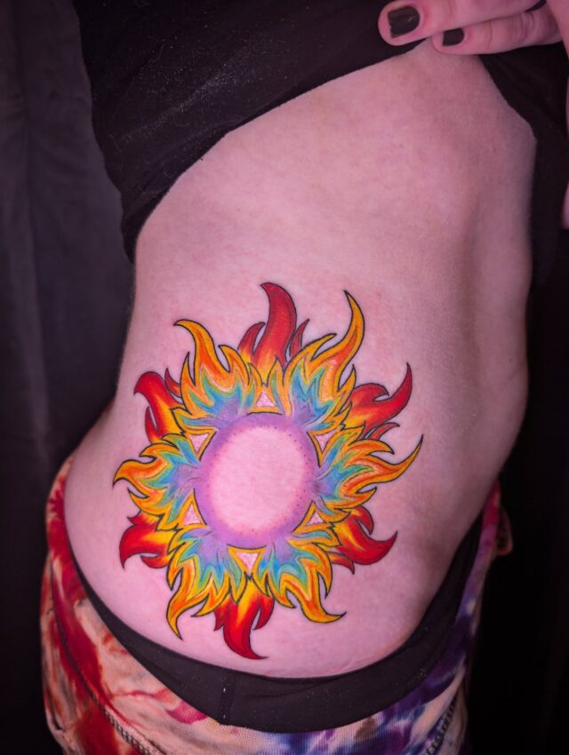A technicolored rainbow sun for Phoebe. This will be the start of an epic Phoenix side piece, looking forward to all the colors and movement to come 🌈💃🦅
Thanks for looking!
.
.
.
.
#portlandtattooers #portlandtattooshop  #portlandtattoo #witchinghour #portlandtattooartist #portlandoregon #pdxtattoo #pdxtattooartist #pdx #portlandartist #pnw #oregontattoo #oregontattooartist #oregontattoos #ashtonallentattoo #pdxsmallbusiness #pdxartgallery #womanownedbusiness #tattoo #tattoosnob #tattooistartmag #ladytattooer #femaletattooartist #support_good_tattooing
#colortattoo #vibranttattoo