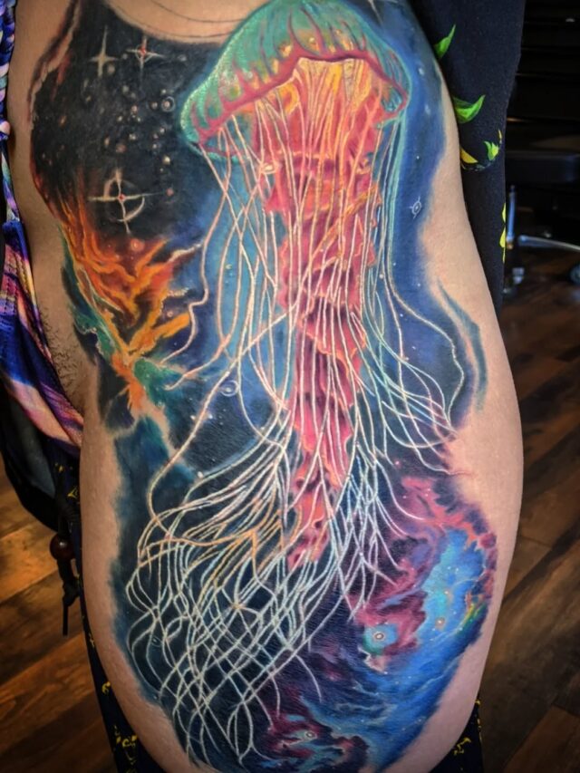 A fun space jelly from a couple years ago! 🌌🪼🪼🪼
.
.
.
#jellyfish #jellyfishtattoo #spacetattoo #portlandtattooers #portlandtattooshop  #portlandtattoo #witchinghour #portlandtattooartist #portlandoregon #pdxtattoo #pdxtattooartist #pdx #portlandartist #pnw #oregontattoo #oregontattooartist #oregontattoos #ashtonallentattoo #pdxsmallbusiness #pdxartgallery #womanownedbusiness #tattoo #tattoosnob #tattooistartmag #ladytattooer #femaletattooartist #support_good_tattooing