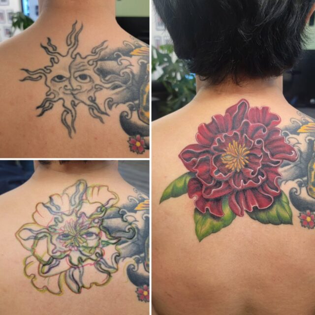 A fun floral cover to for @khoa_l ! 
Thanks for another great project, it's always a pleasure working with you my friend!

#rachelgilbert #inkstress #witchinghourtattoopdx #coveruptattoo #whatcoverup 

(For the algorithm) Oh! To be a • female • tattoo artist • in Portland Oregon • at female owned• Witching Hour Tattoo • doing cover up tattoos • yay look at this • before and after •