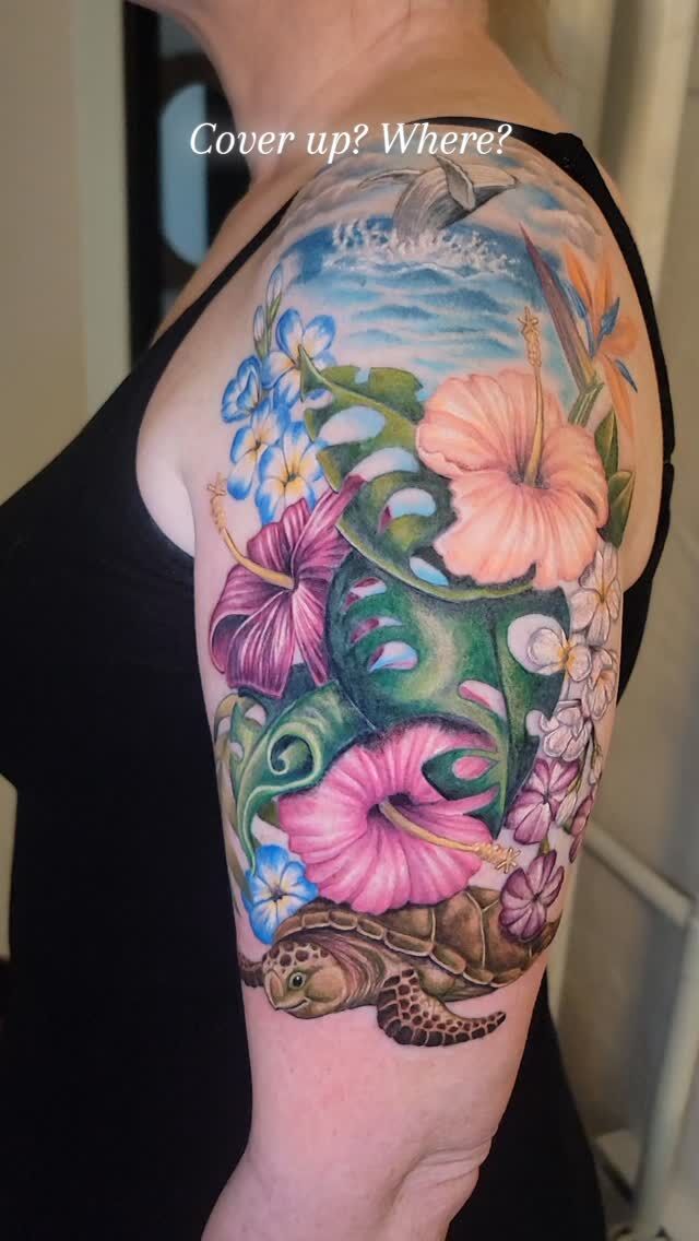 A better view of Michelle's tropical cover up! 

#inkstress #rachelgilbert #witchinghourtattoopdx #naturetattoo #tropicaltattoo 

•Portland•Oregon•female tattoo artist•botanicaltattoo•witching hour•